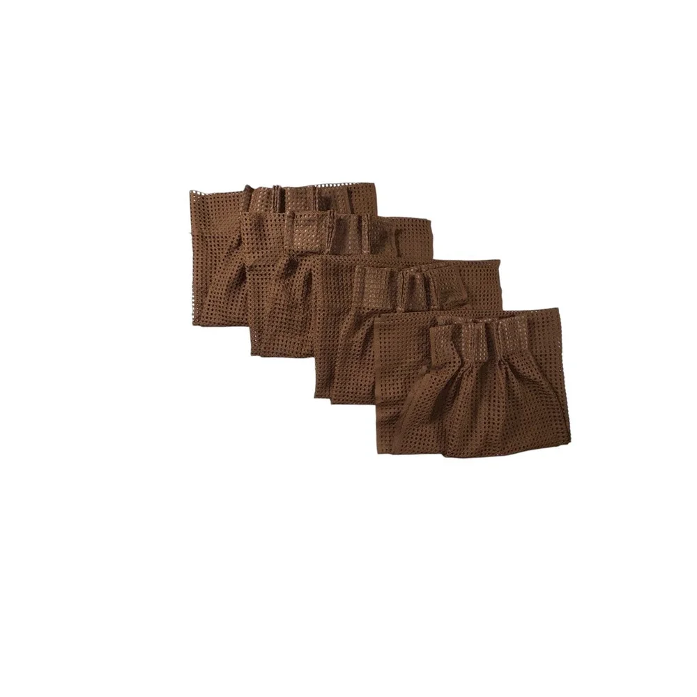 Vintage Set of 4 Woven Pinch Pleat Panels Open Crochet Netting Chocolate Brown